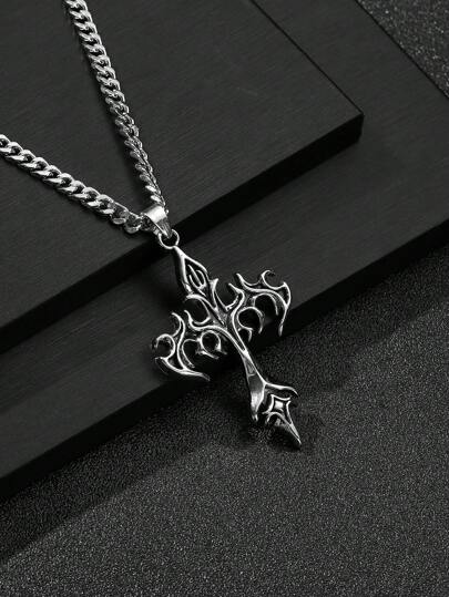Fashion European & American Vintage-Style Cross Necklace Pendant For Men, Street Style Accessory, Unique Personalized Fathers Day Gift School Jewelry Men Y2k Accessories Goth Men's Chains Jeans Accessories Gothic Jewellery Back To School Halloween Accessories Punk