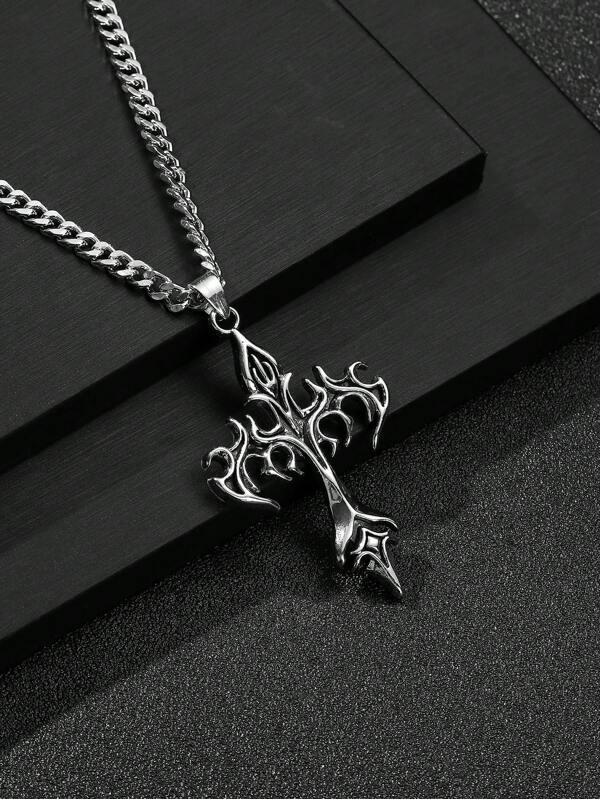 Fashion European & American Vintage-Style Cross Necklace Pendant For Men, Street Style Accessory, Unique Personalized Fathers Day Gift School