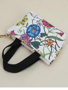 1pc Super Mini Handbag, Fashionable Geometric Patchwork Keychain Pendant, Floral Pattern, Y2K Goth Style - Multicolor - View 3