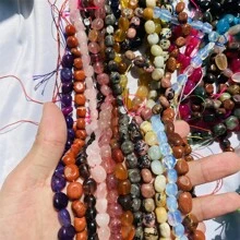 1PC(30-40pcs)Natural Gem Tumble Stone Crystal Bracelet Amethyst Citrine Clear Quartz Green Aventurine Rose Quartz Moonstone Asymmetric Stretch Beads Nuggets Quartz Bracelets Bangles Crystal Wristband For DIY