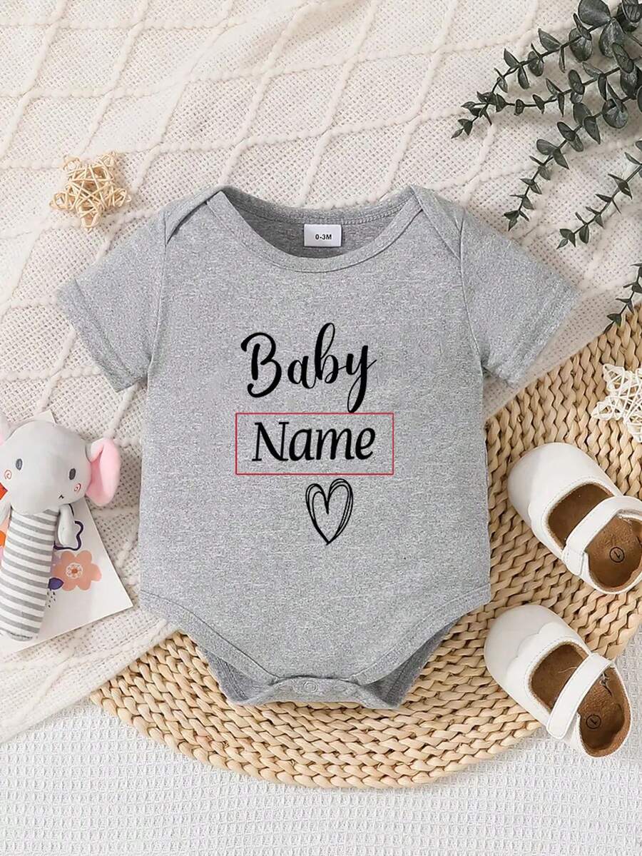 Pelele personalizado con impresión de nombre para niños y niñas, mono monos lindo, regalo de cumpleaños, cuello redondo blanco, para todas las estaciones - Gris Claro - Ver 1