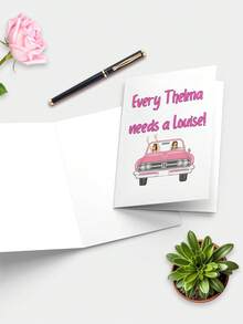 1pc Friendship Greeting Card (With Envelope) - "Every Selma Needs A Louise" Pink Car Design - High Quality, Perfect Gift For Best Friends, Siblings And Confidants - Ideal Gift For Friendship Day - Multicolor - View 5