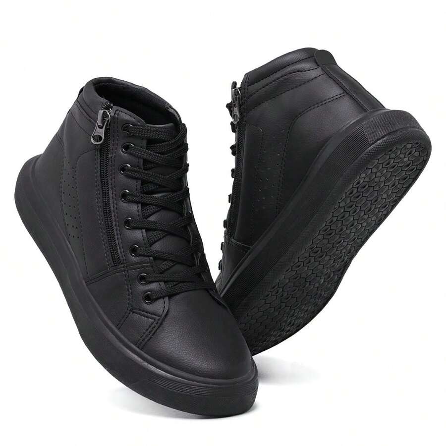 Men's Casual Ankle Boots Shoes Modern Combat Boots With Elastic Laces And Zipper For Easy Fitting Simple Basic Casual College Party Zipper Wedding Party Office Home - 黑色 - 查看 1