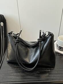 Minimalist Crescent Moon Shaped Crossbody Shoulder Bag, Versatile - Black - View 1