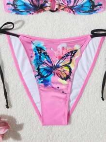 Women's Butterfly Print Strappy Bikini Set Swimming Suit For Summer