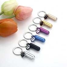 Cylinder Urn Necklaces For Ashes Memorial Keepsake Key Chain Pendant With Paw Print Charm Necklace Stainless Steel Waterproof Cremation Jewelry For Ashes Locket Pendant