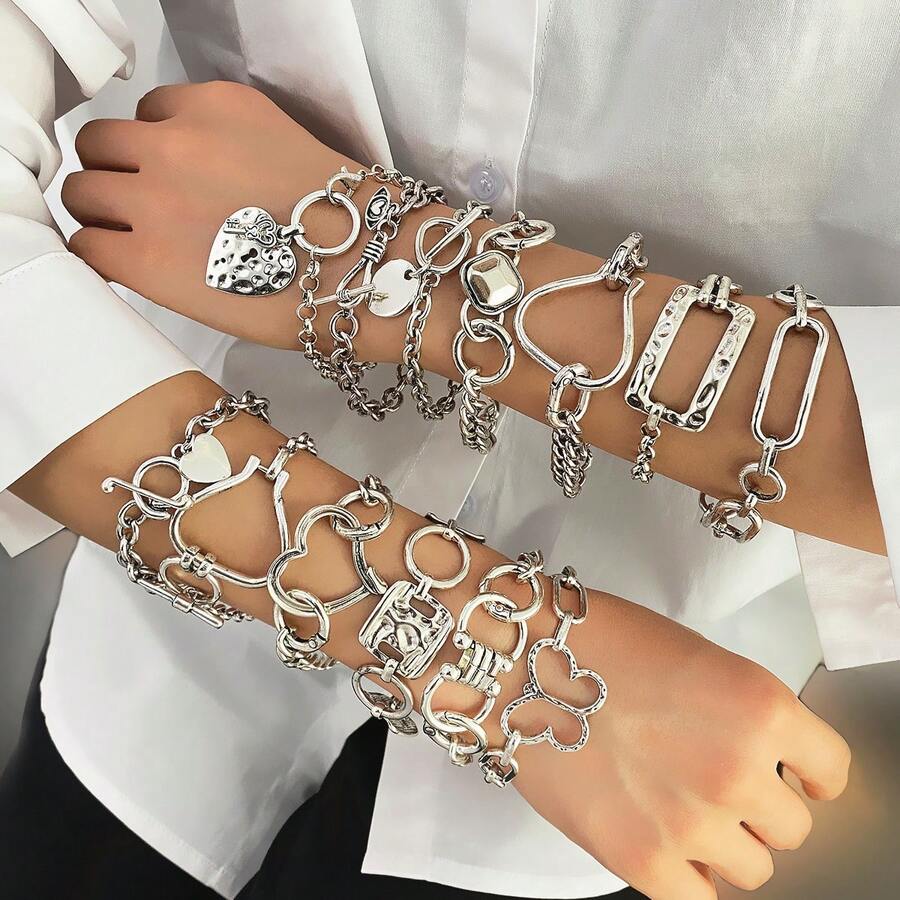 1pc Women's Retro Geometric Bracelet, Simple Stylish Versatile Daily Wear, Dating - Antique Silver - View 1