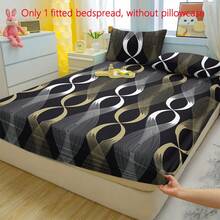 1pc Minimalist Modern Striped Geometric Intersecting Curved Pattern Printed Brushed Fitted Sheet, Bedroom Printed Bed Cover, Bedding (Excluding Pillowcase) - Multicolor - View 1