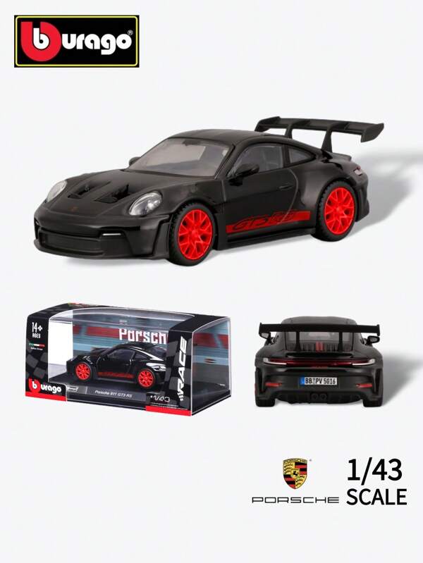 Burago Bburago 1:43 Porsche 911 GT3 RS Diecast Modell Auto, Schwarz, mit Acrylabdeckung + Sockel