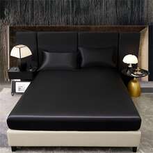 6pcs Satin Solid Color Bed Sheet Set: 1 Flat Sheet, 1 Fitted Sheet, 4 Pillow Cases (Pillow Insert Not Included), Home Bedroom Use - Black - View 3