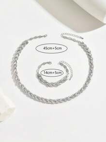 1pc Rose Gold Crystal Decorated Necklace & Bracelet Jewelry Set, Elegant For Women Party/Events