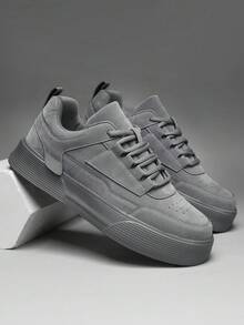 (Run Small Size) Men's Simple Solid Color Patchwork Elevated Thick Sole Lace-Up Casual Sneakers, Lightweight Versatile Outdoor Flat Walking Shoes For Daily Wear, All Season 2000s Style