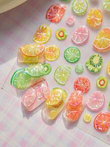 1 Sheet 5D Jelly Nail Art Sticker Kawaii Mixed Sweet Summer Hami Melon Orange Fruit Slice Adhesive Nail Decoration Self-Adhesive Slider For DIY Nail Salon