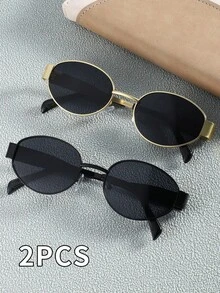 两副复古波西米亚风金属椭圆形镜框时尚眼镜，撞色设计，营造波西米亚度假氛围，适合夏季海滩度假、户外旅行、复古风格椭圆形镜框户外佩戴、返校季，是圣诞节或情人节的完美礼物。