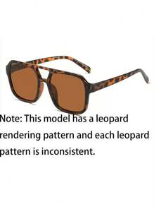 1pc Unisex Tortoise Shell Color Square Frame Double Bridge Pilot Style Fashion Glasses For Vacation Boho Shades Beach Accessories Beach Accessories For Women Glasses Shades Basics Fall Winter Women Outfits Clothes Business Casual Gifts Leopard