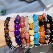 1PC(30-40pcs)Natural Gem Tumble Stone Crystal Bracelet Amethyst Citrine Clear Quartz Green Aventurine Rose Quartz Moonstone Asymmetric Stretch Beads Nuggets Quartz Bracelets Bangles Crystal Wristband For DIY