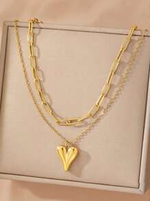 MONALLY Conjunto de 2 collares con colgante de corazón y cadena circular chapado en oro de 18K, acero inoxidable, joyería de oro para mujer, regalo para graduación, baile de graduación, accesorio diario, aniversario