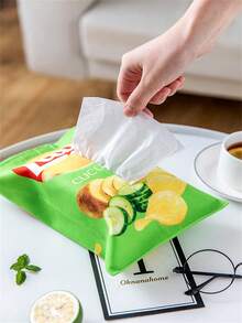 1pc Potato Chip Shaped Tissue Box Cover, Fabric Design For Living Room, Car, Home, Suitable For Various Scenes, Fruits, Barbecue Print - Multicolor - View 1