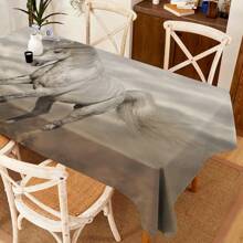 1pc Horse Pattern Printed Tablecloth, Modern Polyester Rectangular/Round Waterproof Tablecloth, Digital Printing Suitable For Living Room, Outdoor Dining Table, Small Round Table