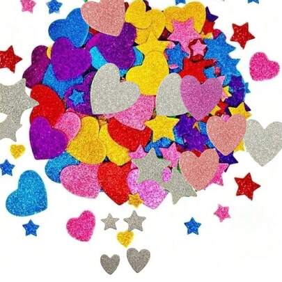 100 قطعة ملصقات رغوية لامعة ملونة، ملصقات نجوم وقلوب صغيرة لامعة ذاتية اللصق، لوازم فنية وحرفية للطلاب، بطاقات تهنئة وديكور المنزل، نجوم وقلوب، موسم العودة إلى المدرسة