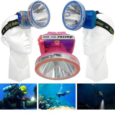 DORRAS Lámpara de cabeza para buceo (buzo) con lente-Linterna Superpotente de 200 Watts-Impermeable hasta 200 metros bajo el agua-Batería de largo plazo ofreciendo un tiempo de uso de 15 a 20 horas-Ideal para ir de vacaciones a las playas y pesca, como también para actividades al aire libre