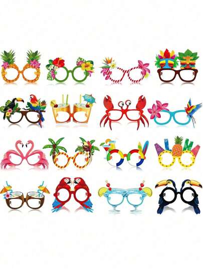 16pcs Luau Party Glasses, Hawaiian Funny Eyeglasses, Paper Eyeglass Frames, Beach Pool Party Eyeglasses Decor, Tropical Masquerade Costume Props, Photo Booth Decor Suitable For Summer Parties, Beach Theme Occasions, Party Favors. Summer, Summer Set(Random Style)