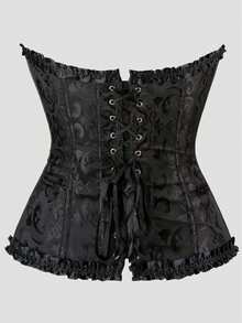 Vintage Style Black Corset Top, Boned Interior, Sexy Jacquard Shaping Bustier, Waist-Cinching Slim-Fit Bandeau Bra, Suitable For Weddings, Parties, Halloween And Holiday Outfits - Black - View 4