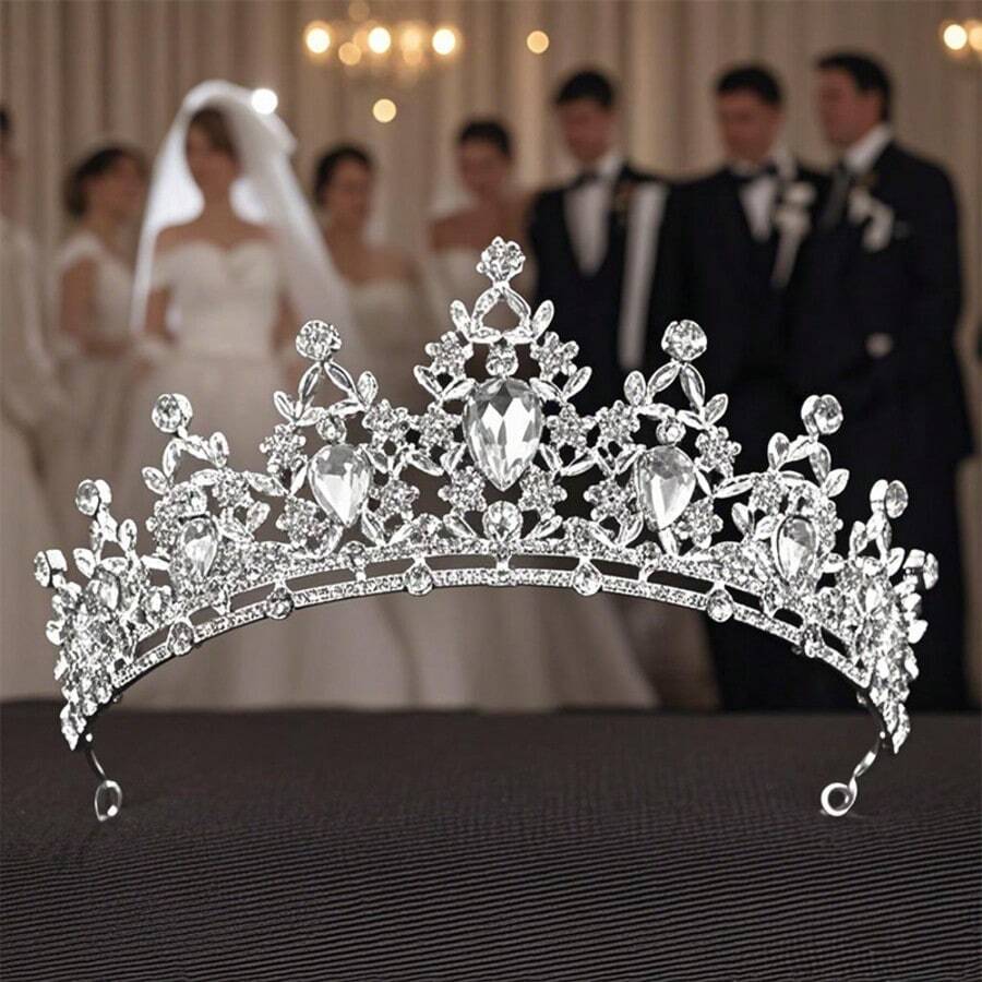 1 件新娘女王白色头饰发饰表演走秀合金钻石头饰礼服配饰 - 彩色 - 查看 1