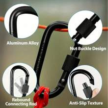 D-Shaped Spring Carabiner With Screw Gate, Black Aluminum Alloy Clip, Suitable For Outdoor Activities: Camping, Hiking, Fishing, Also Can Use As Keychain Hanger. Thickened Locking Hanging Hook, D-Shape Mountaineering Carabiner, Quick Hanging Nut Carabiner, Aluminum Alloy Backpack Hook