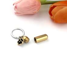 Cylinder Urn Necklaces For Ashes Memorial Keepsake Key Chain Pendant With Paw Print Charm Necklace Stainless Steel Waterproof Cremation Jewelry For Ashes Locket Pendant