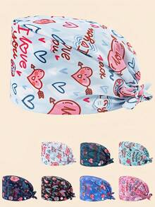 1 件女士涤纶护士帽，印有“Love”字母图案，侧面有白色纽扣，内侧有吸汗带，实用又时尚，适用于美容院、牙科诊所、兽医院和家庭清洁工