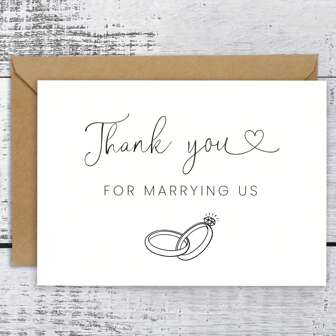 1 Pc Elegant Wedding Officiant Thank You Card - With "Thank You For Marrying Us" Message, Heart And Ring Illustration, Great To Express Gratitude To The Officiant Gifts Birthday Card Mother's Day Father's Day Boyfriend Gifts Thank You Cards Graduation Bride