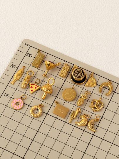 1Pc Stainless Steel Food Element Fashionable Pendant, With Coffee, Red Wine, Bread, Cookies, Pizza, Donuts And Other Elements, Suitable For DIY Women's Accessories And Keychains And Bag Buckles