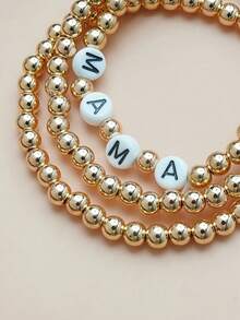 3pcs Simple Mother's Day Gift Gold CCB Beaded "MAMA" Bracelet Set For Ladies - Gold - View 2