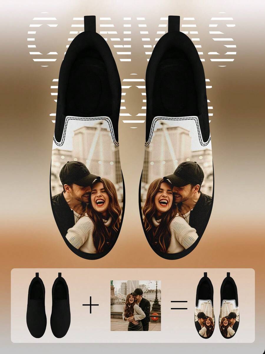 Custom Men's Low Top PLUS SIZE Sneaker, Customized Photos And Name Easy Non Slip And Wear-Resistant Skate Shoes, Lightweight Breathable And Comfortable, Suitable For Indoor And Outdoor Hiking - Black - View 1