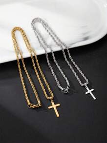 1 pieza Collar con colgante de cruz de fe de acero inoxidable de moda para hombres, joya de collar personalizada, gran regalo para familia y amigos
