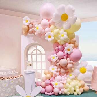 156pcs, Daisy Balloon Arch Kit - Bohemian Balloons In Pastel Pink, Red, Yellow, Orange Flower Bal Arch For Shower, Wedding, Engagement, Birthday, Anniversary Festival Decor Summer Gifts Beach Back To School School Supplies Room Decor