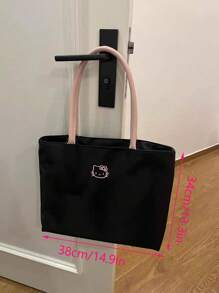 Sanrio Genuine Sanrio Hello Kitty Cute Exquisite Girl Commuting Large Capacity Tote Bag Kitty Embroidered Handbag Lightweight Underarm Hand Bag Student Bag Zipper Opening Design