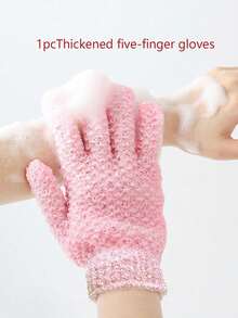 1 pieza Guante de baño exfoliante de unicolor simple, bolsa, organizador, almacenamiento, pasadores de pelo - Rosa - Ver 5