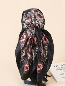 1pc 90cm Floral Print Silk Square Scarf Women, Bandana Scarf, Fashion Accessory For Hair, Beach, Daily Wear, Adds Accent To Your Look, Spring/Summer - Multicolor - View 14