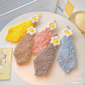 [3 Colors Available]Cute Daisy - Decorated Chenille Hand - Towels, Super Soft & Absorbent For Kitchen And Bathroom Use