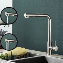 Kitchen Sink Faucet Pull Out Sprayer 360° Swivel Kitchen Faucet Single Hole Single Handle Hot And Cold Water Mixer Tap - 銀色 - 查看 2