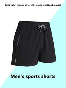 Shorts Esportivos Casuais de Verão Masculinos - Preto, com Bolsos com Zíper, Adequados para Corrida, Caminhada e Atividades ao Ar Livre, Vestuário Esportivo Outdoor | Shorts de Estilo Casual | Shorts com Zíper