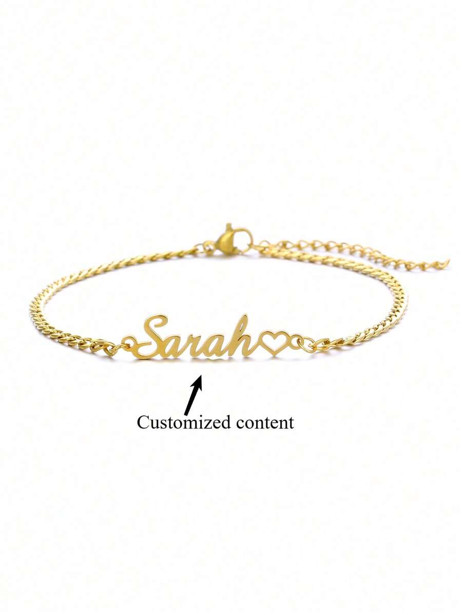 Customized Girl's Personalized Name Bracelet, Stainless Steel Nameplate Accessory Bracelet And Anklet, Fashion, Colorful, Retro, Simple, Customized Personalized, Unique, Ideal Gift