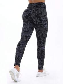 Women's Casual Sports Leggings With Vine Floral Print, Highly Elastic Tight Pants For Outdoor Recreation, Travel, Walking, Fitness Training, Yoga, Hiking, Biking And Other Activities, Summer