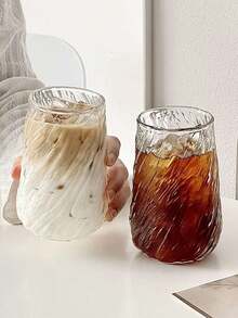 1pc 400ml Unique Swirl Textured Glass Cup, Aesthetic Drinking Glass For Iced Coffee, Tea, Juice, Cocktails, Elegant Coffee Cup & Tea Cup, Versatile Summer Drinkware Cups, Ideal For Home Bar & Kitchen, Travel Friendly Glassware, Creative Gifts For Women - Multicolor - View 8