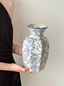 1pc Nordic Style High-End Blue And White Porcelain Ceramic Flower Vase, Minimalist Home Decor, Vase For Floral Arrangement, Photography Props, Gift For Birthday, Party, Boyfriend, Girlfriend