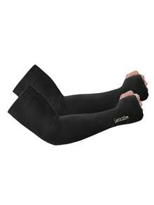 3双装防紫外线降温袖套，适用于运动、骑行、高尔夫等，带拇指孔，遮盖纹身图案，保暖舒适，适合秋季穿搭、万圣节装扮，黑色袖套，男士礼物之选。