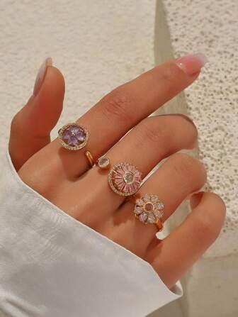 Justerbar roterande ring för kvinnor, mikroinfälld kopparring med kubisk zirkonia, personlig modeöppen ring, färgbevarande design, alla hjärtans dag-present till mors dag