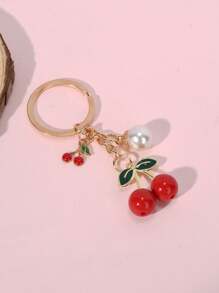1 Pc Unisex Oil Drop Resin Red Cherry, Faux Pearl, Maple Leaf Alloy Keychain, Elegant Fashion Cute Ins Style, Ladies Fashion Keychain, Beautiful Girl Keychain, Cute Keychain, Funny Keychain, Men's Keychain, Men's Accessories, Women's Accessories School Pearl